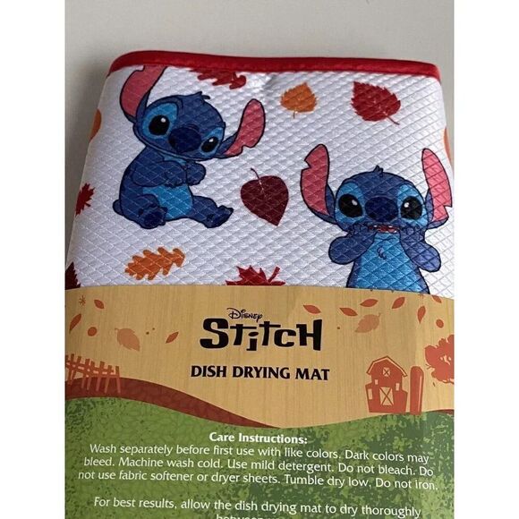 Disney Stitch Dish Drying Mat 18" x 16" Autumn Fall Leaves Pumpkin Thanksgiving - Picture 7 of 11